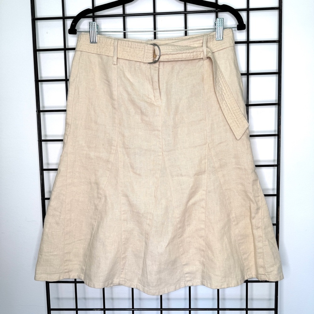 Esprit Vintage (late 1990) Cream Midi A-Line Skirt with Belt, Sz 3/4
